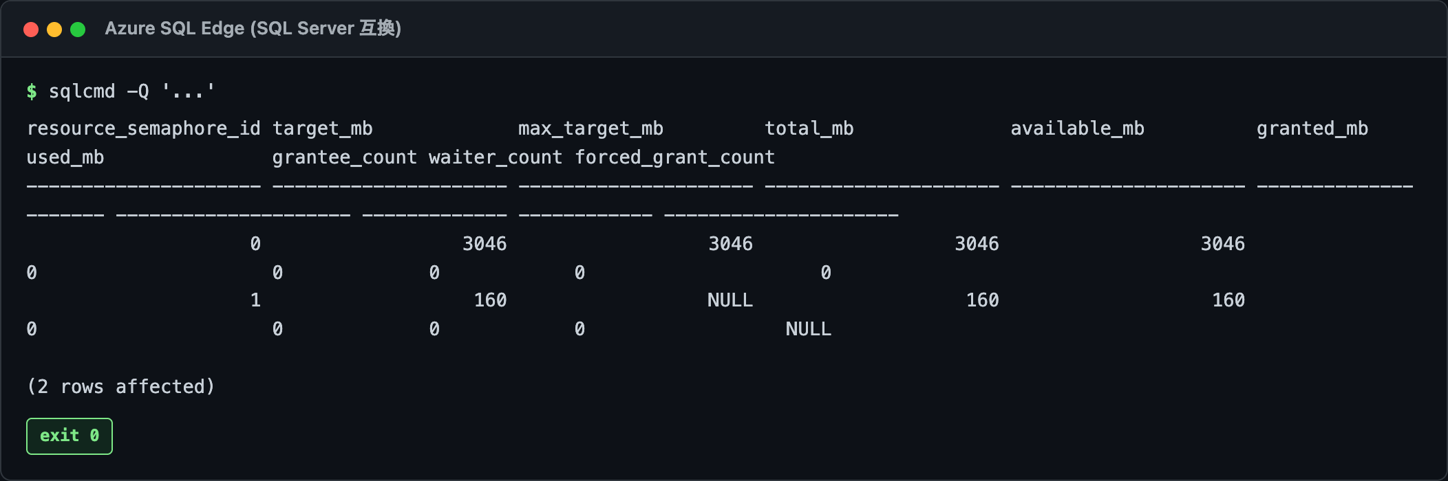 dm_exec_query_resource_semaphores の実行結果