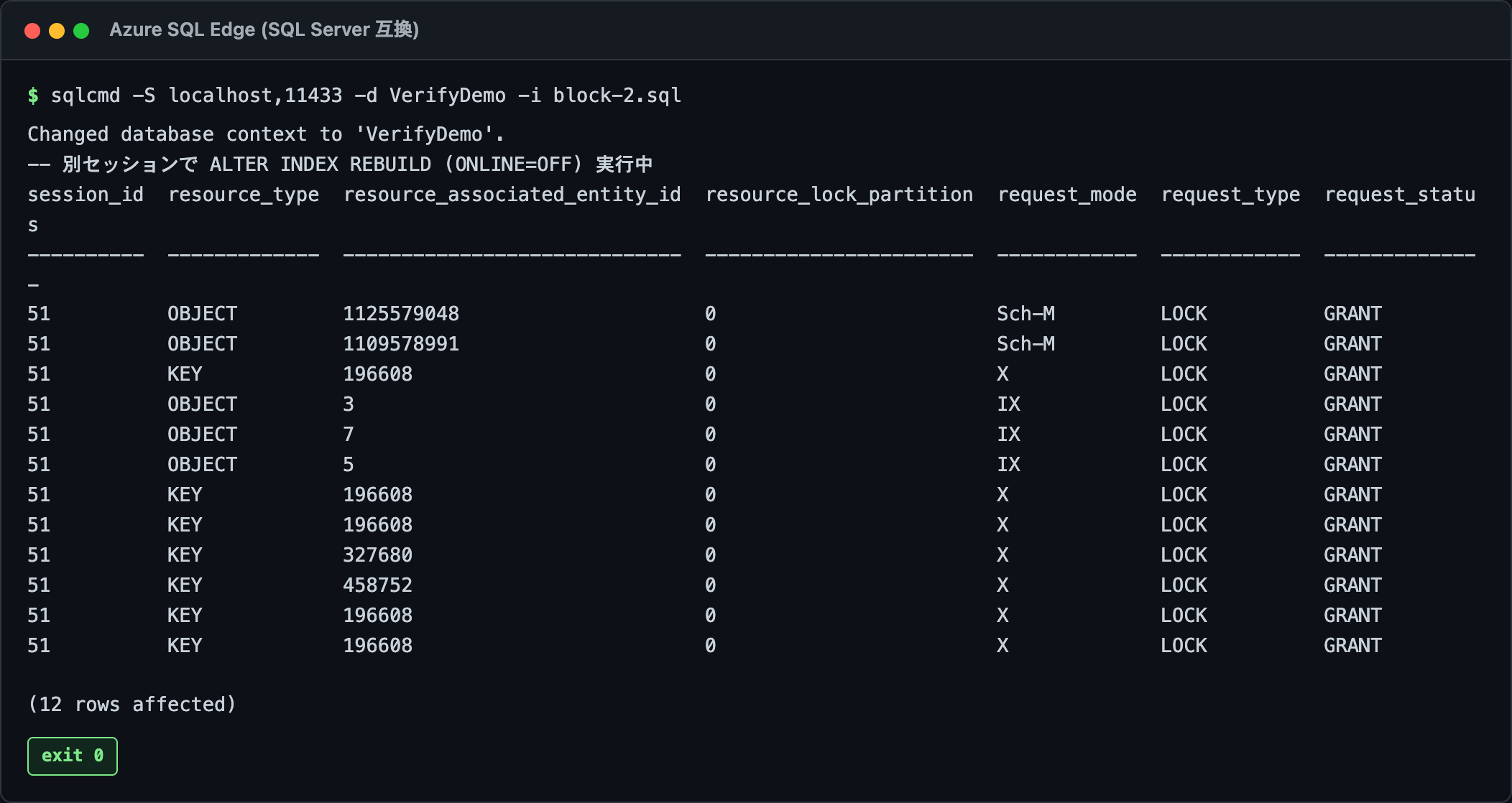 dm_tran_locks の Sch-M / Sch-S 確認結果