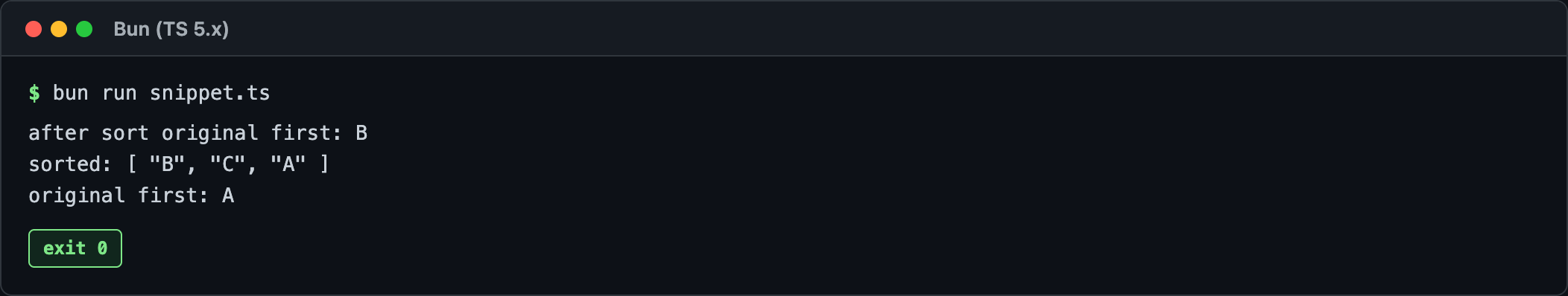 sort 破壊性 vs spread sort で元配列が変わるかの実行差分
